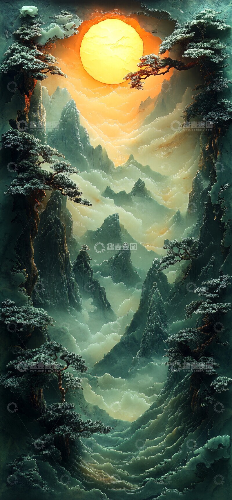 高清大图下载【趣麦麦图】森林山脉云雾画3