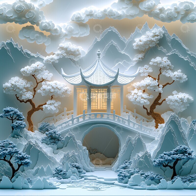 高清大图下载【趣麦麦图】山水亭阁冰雕景观