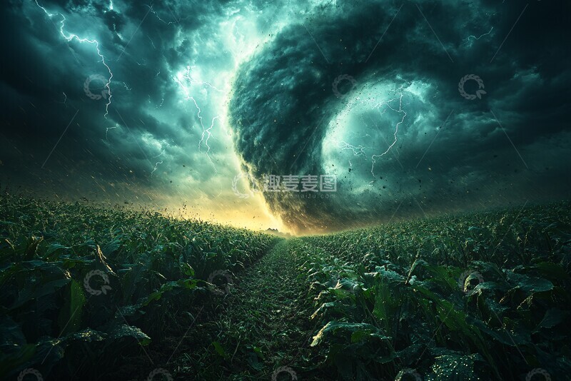 高清大图下载【趣麦麦图】龙卷风逼近农田3