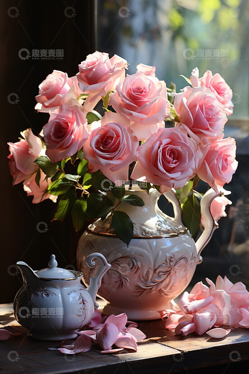 高清大图下载【趣麦麦图】粉色玫瑰静物画