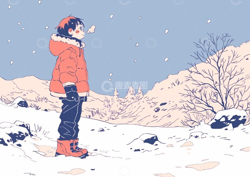 高清大图下载【趣麦麦图】-男孩冬装雪地