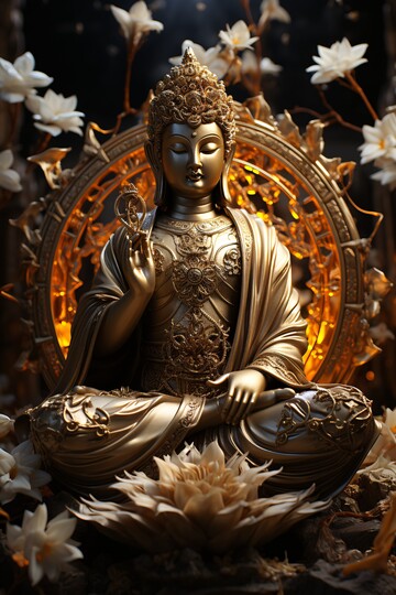 佛像持莲灯佛像莲花金色1