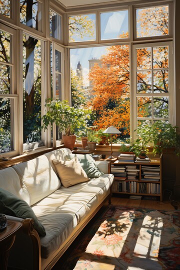 绿色沙发与书墙1