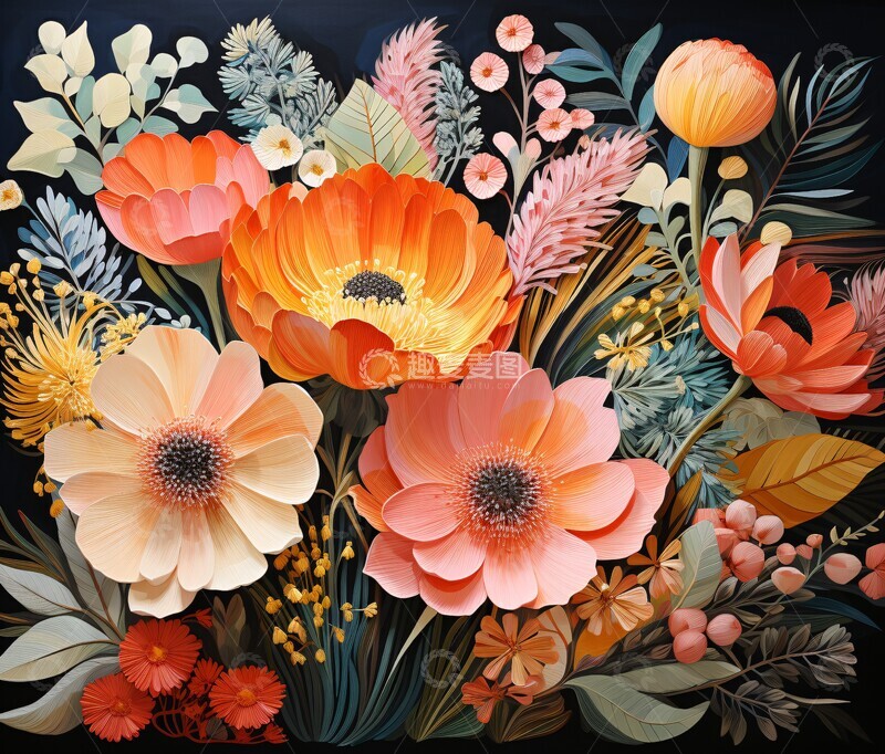 高清大图下载【趣麦麦图】热带植物几何画