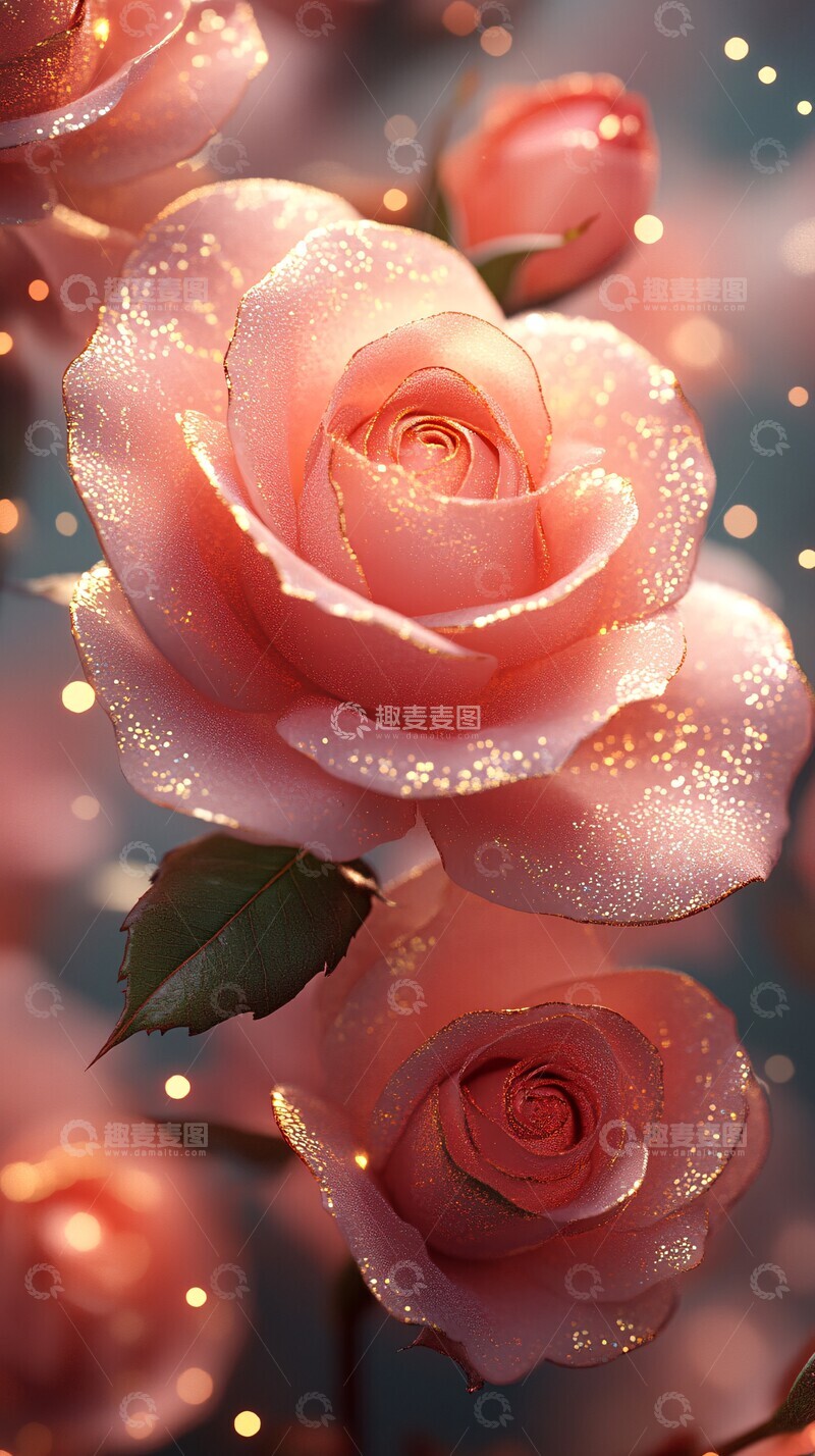 高清大图下载【趣麦麦图】粉色光晕玫瑰背景3