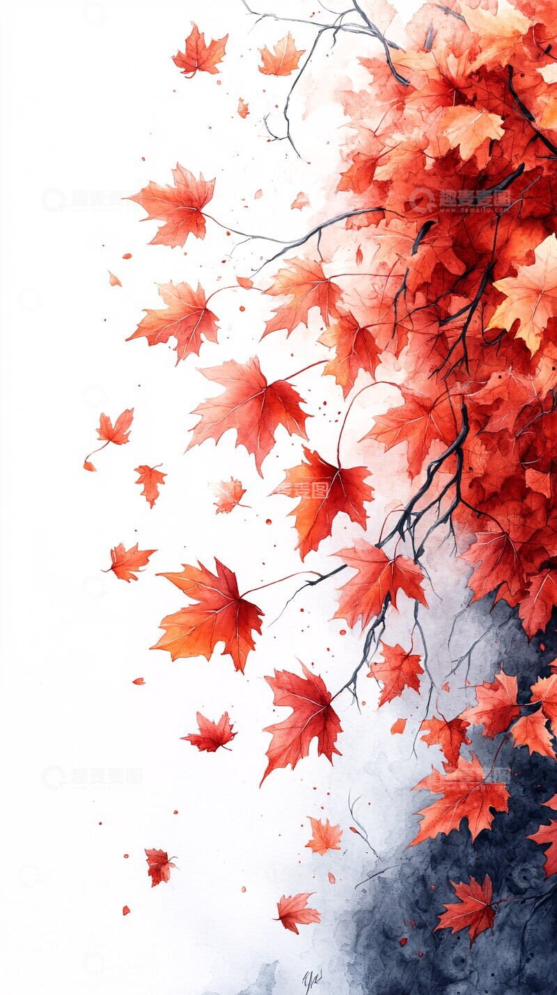高清大图下载【趣麦麦图】水彩秋叶图水彩秋叶叶子