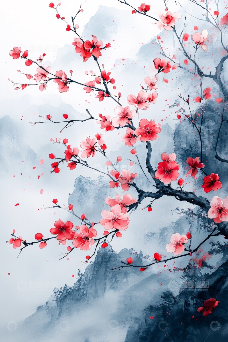 高清大图下载【趣麦麦图】水墨竹叶小花图3