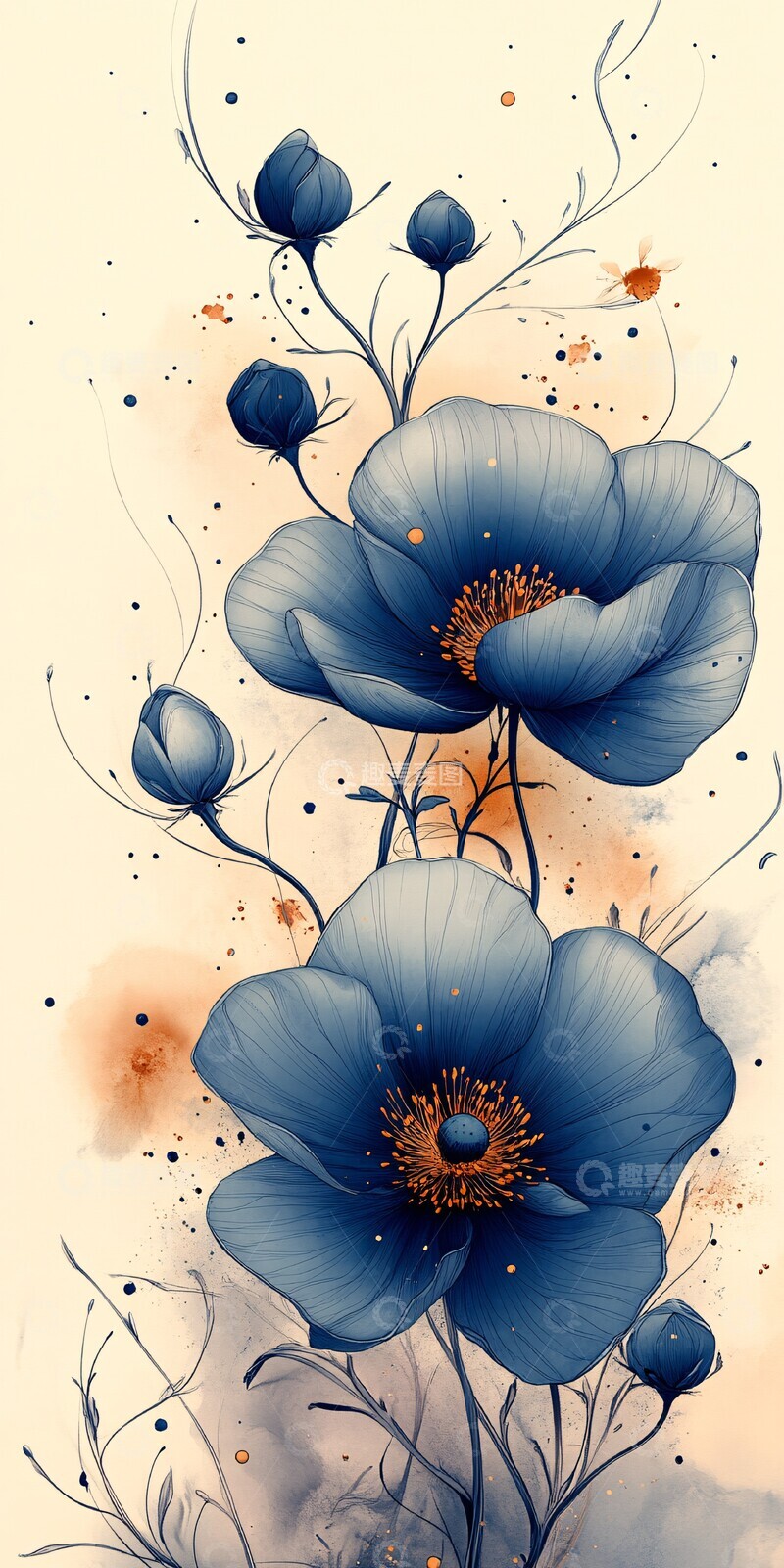 高清大图下载【趣麦麦图】细线花朵矩形框3