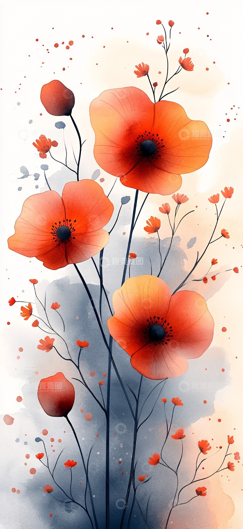 高清大图下载【趣麦麦图】花卉水彩无缝壁纸