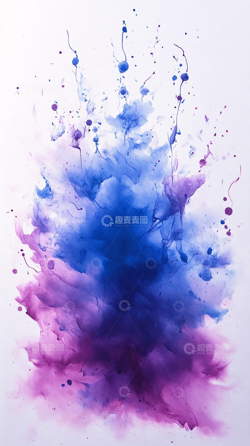 高清大图下载【趣麦麦图】蓝紫水彩白底画