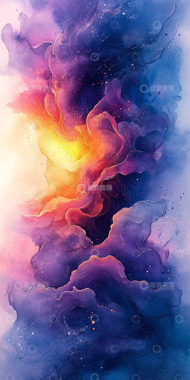 高清大图下载【趣麦麦图】紫色蓝色水彩边框3