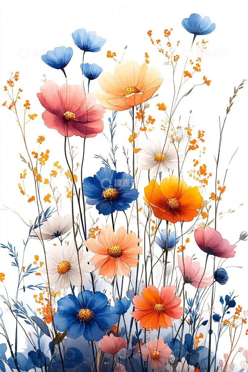 高清大图下载【趣麦麦图】白底柔彩花卉图2