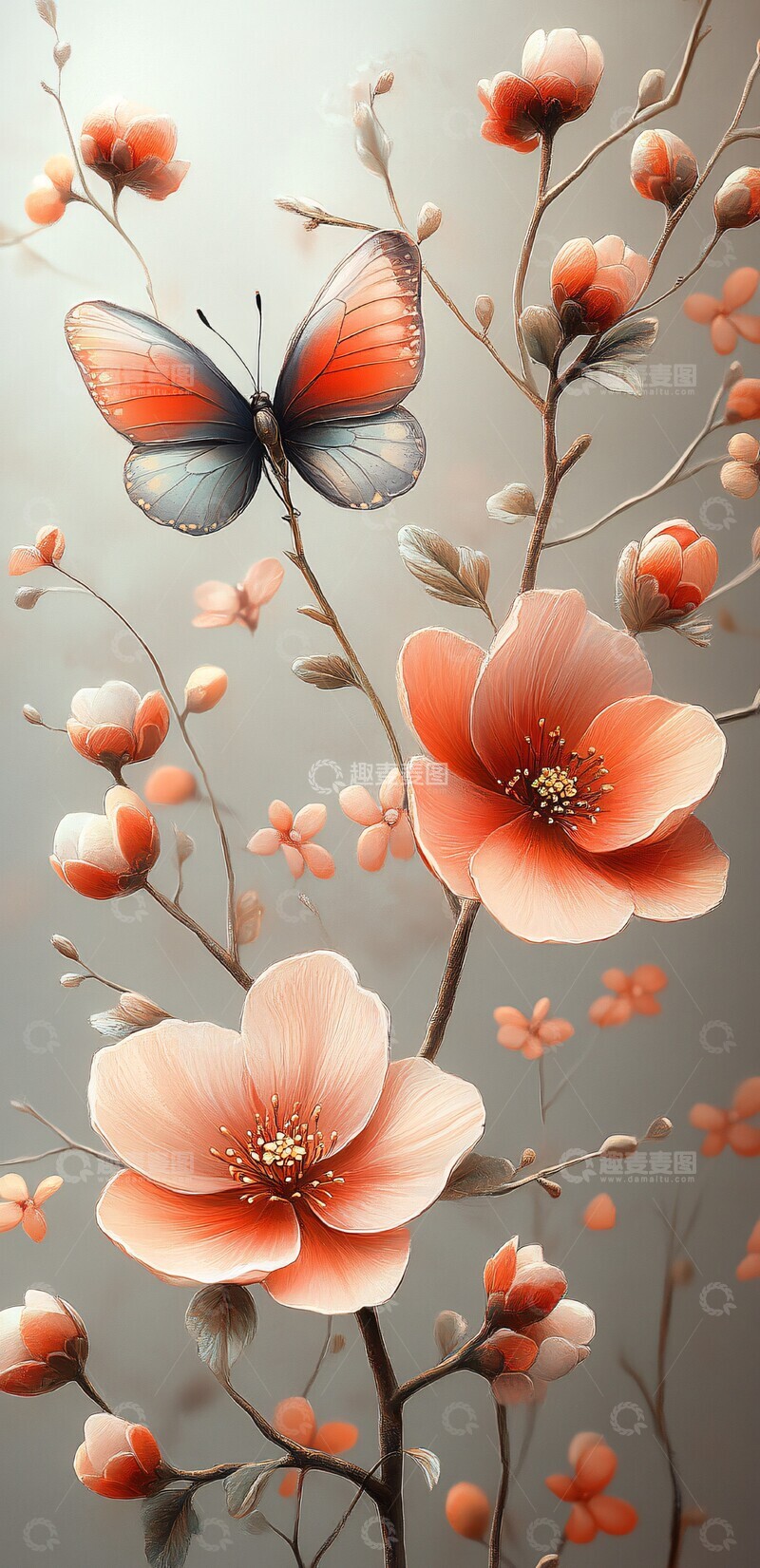 高清大图下载【趣麦麦图】蝴蝶花间舞蝴蝶色彩灰色1