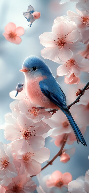 蓝粉白飘带小鸟1