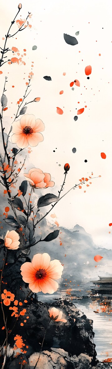 花叶水墨图水墨天空对称3