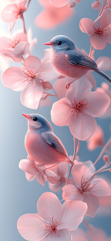 蓝粉白飘带小鸟3