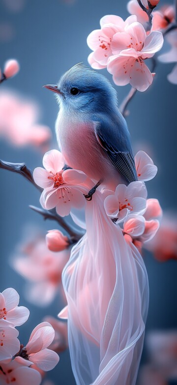 蓝粉白飘带小鸟2