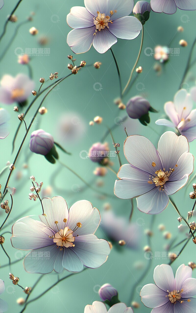 高清大图下载【趣麦麦图】绿紫渐变花卉图案3