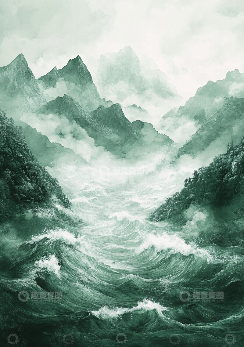 高清大图下载【趣麦麦图】绿色水彩波浪背景