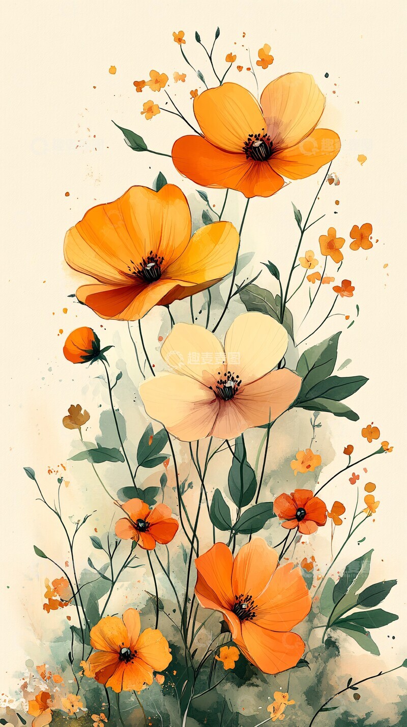 高清大图下载【趣麦麦图】野花水彩生日邀请卡