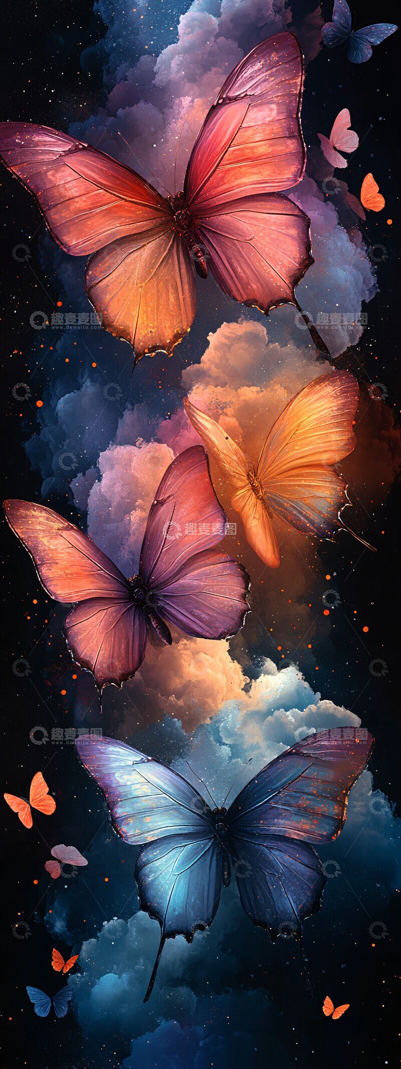 高清大图下载【趣麦麦图】彩蝶云霓图案1