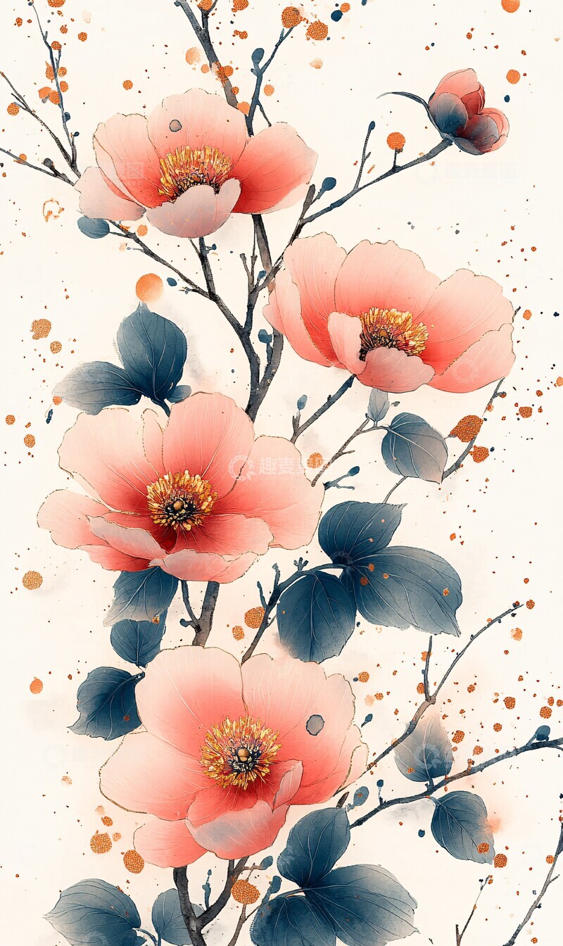 高清大图下载【趣麦麦图】粉红牡丹墨绘2