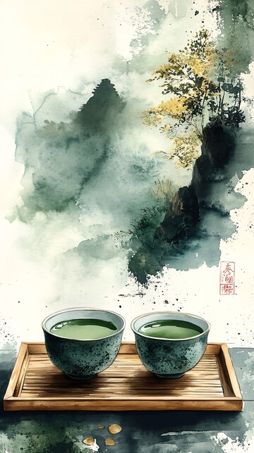 抹茶包装水彩插画1