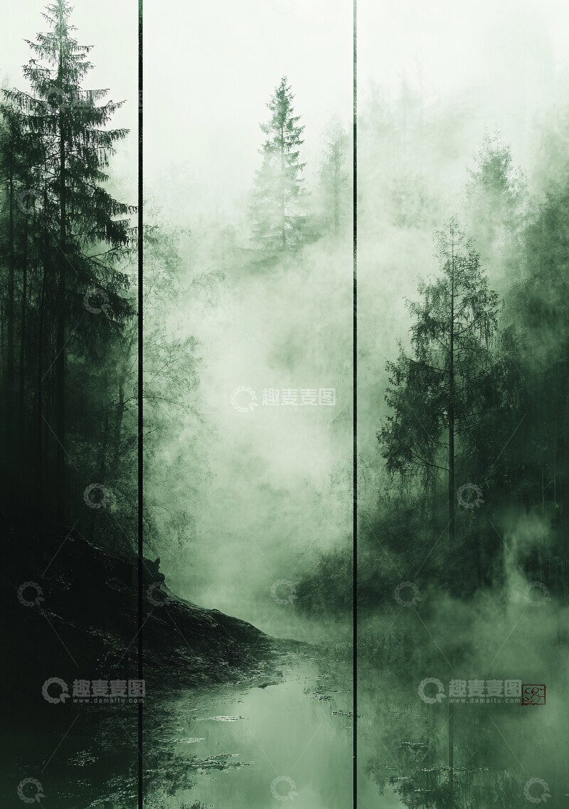 高清大图下载【趣麦麦图】绿色雾气手机画3