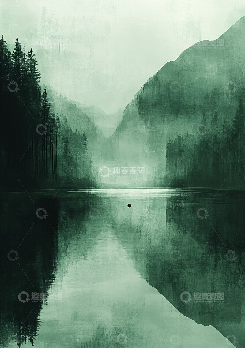 高清大图下载【趣麦麦图】绿色雾气手机画2