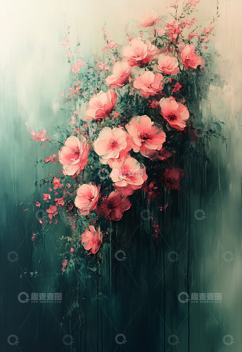 高清大图下载【趣麦麦图】绿粉渐变油画3