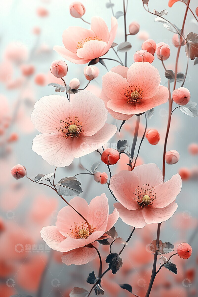 高清大图下载【趣麦麦图】粉白金花卉水彩3