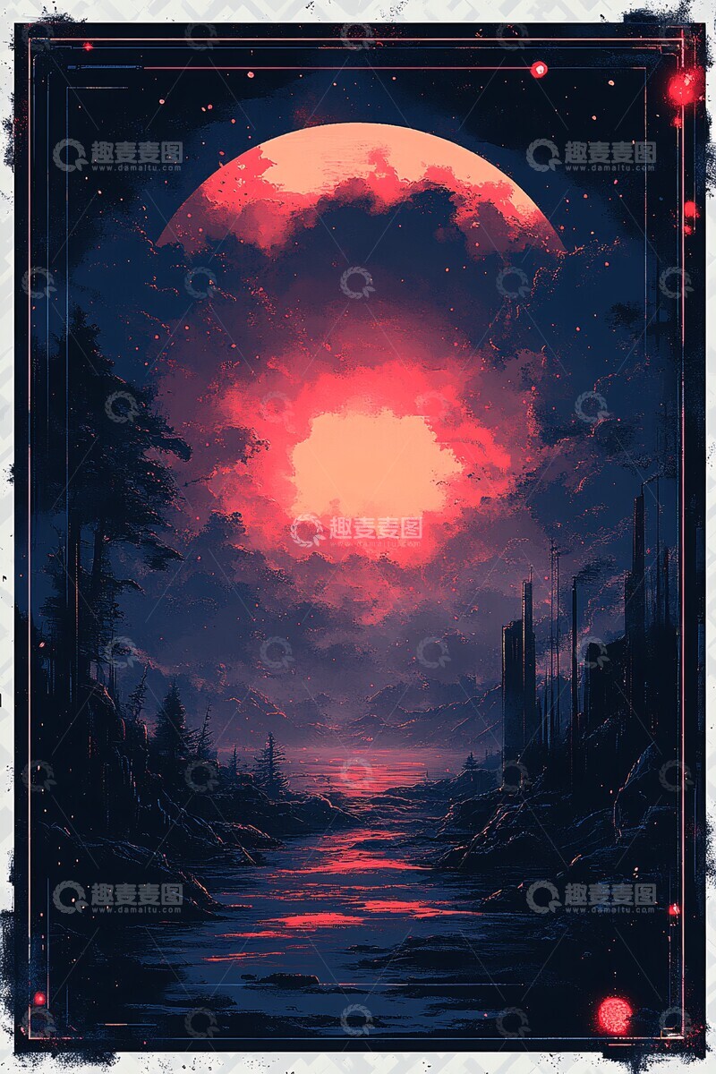 高清大图下载【趣麦麦图】深蓝边缘卡片纹2