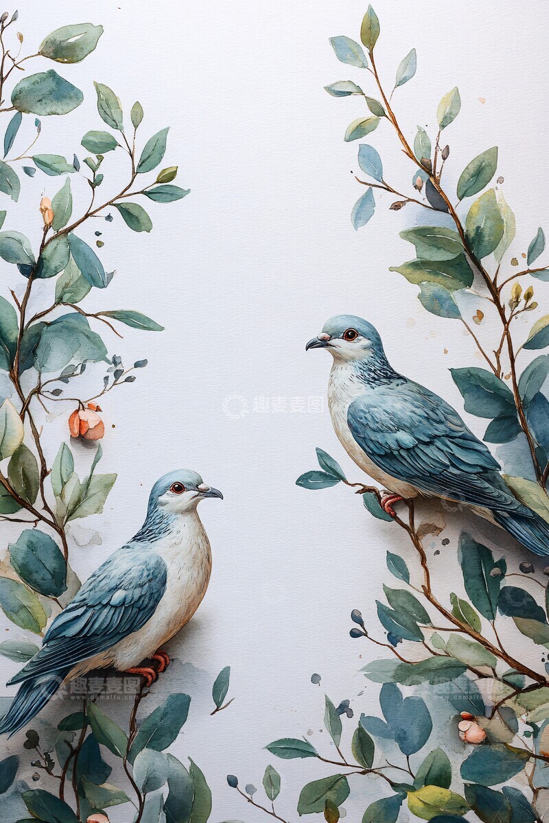 高清大图下载【趣麦麦图】水彩信纸鸽子橄榄枝3