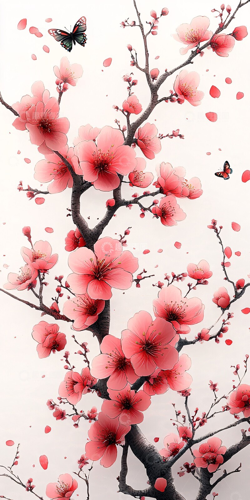 高清大图下载【趣麦麦图】樱花枝蝴蝶图案3