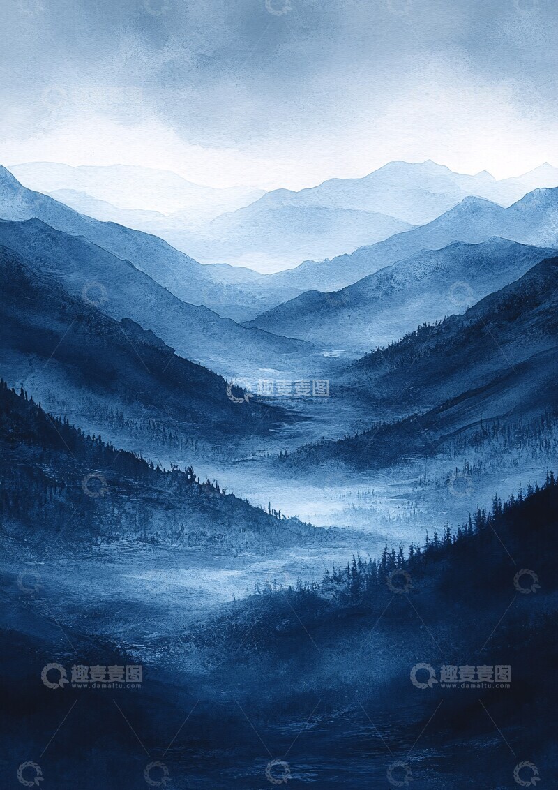 高清大图下载【趣麦麦图】海军灰水彩画2