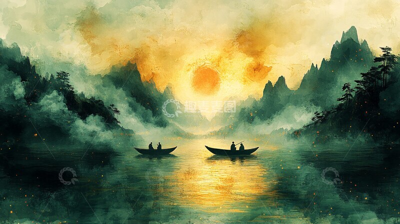 高清大图下载【趣麦麦图】绿色云烟海上行2