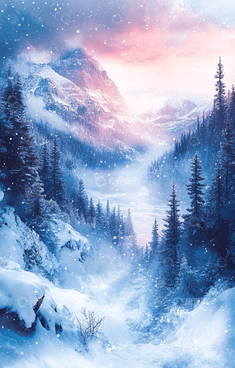 高清大图下载【趣麦麦图】雪景冰海远景水彩渐变2