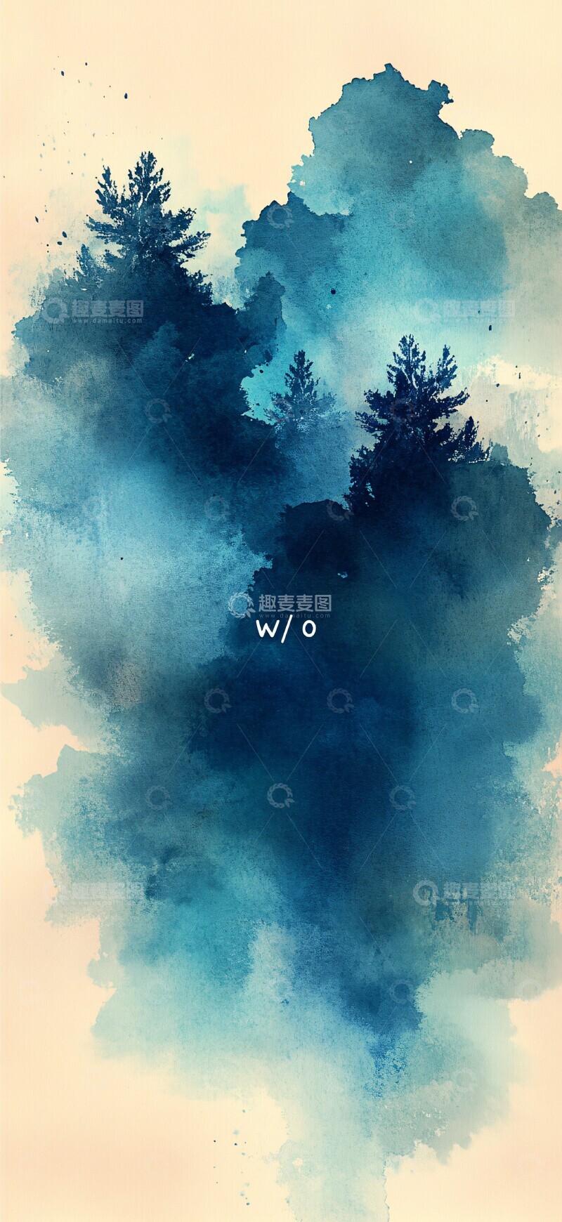 高清大图下载【趣麦麦图】绿蓝水彩抽象1