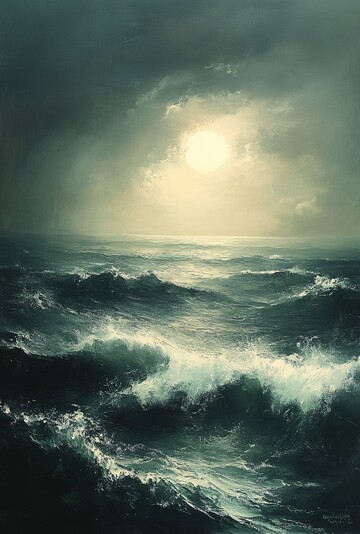 海景油画油画天空灰色