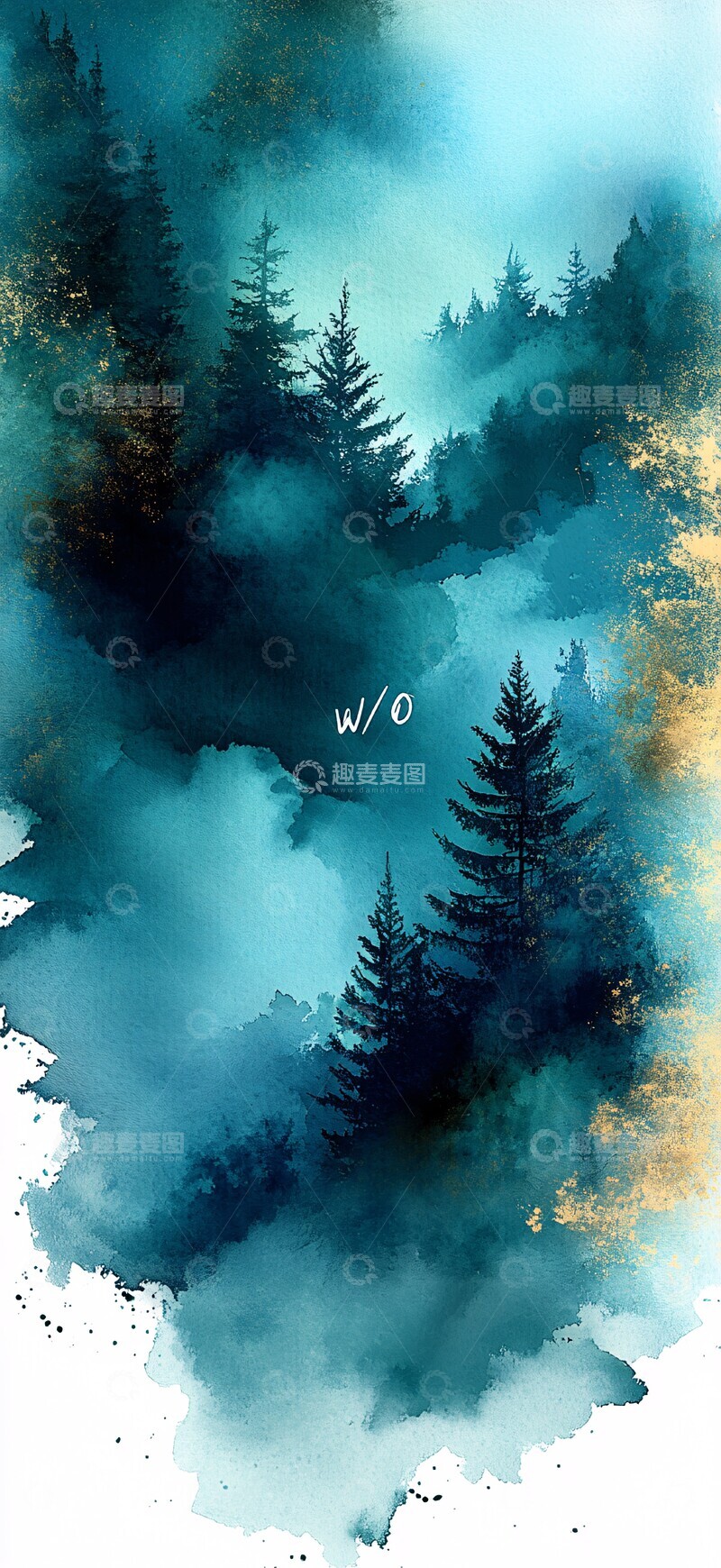 高清大图下载【趣麦麦图】绿蓝水彩抽象2