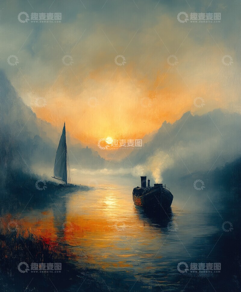 高清大图下载【趣麦麦图】蒸汽列车穿过雾霭2