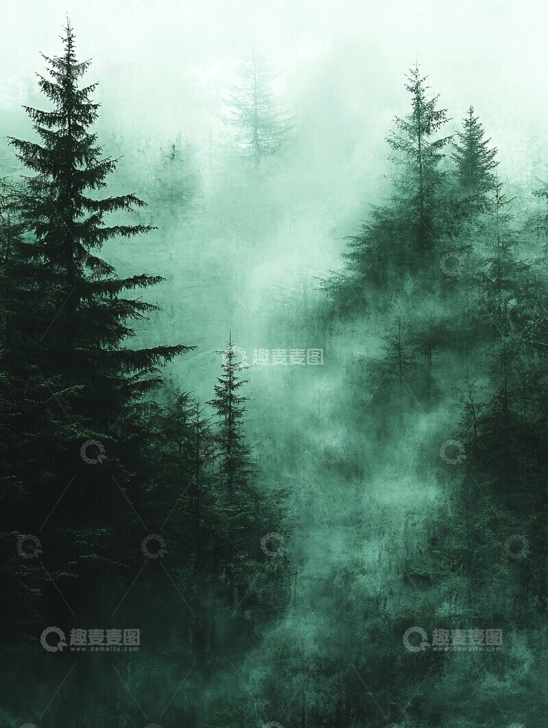高清大图下载【趣麦麦图】灰绿渐变树林2