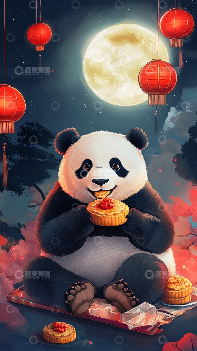 高清大图下载【趣麦麦图】熊猫吃月饼熊猫月饼节日3