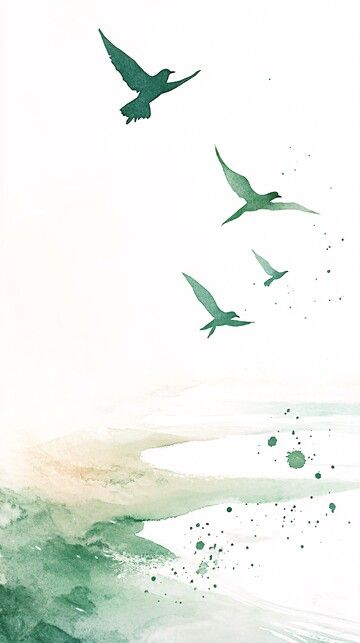 翠绿沙滩水彩画3