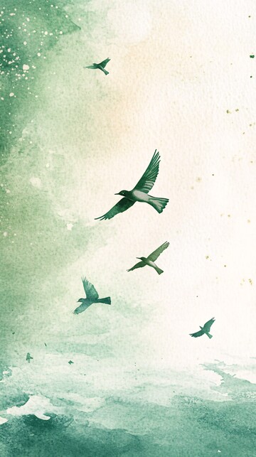 翠绿沙滩水彩画2