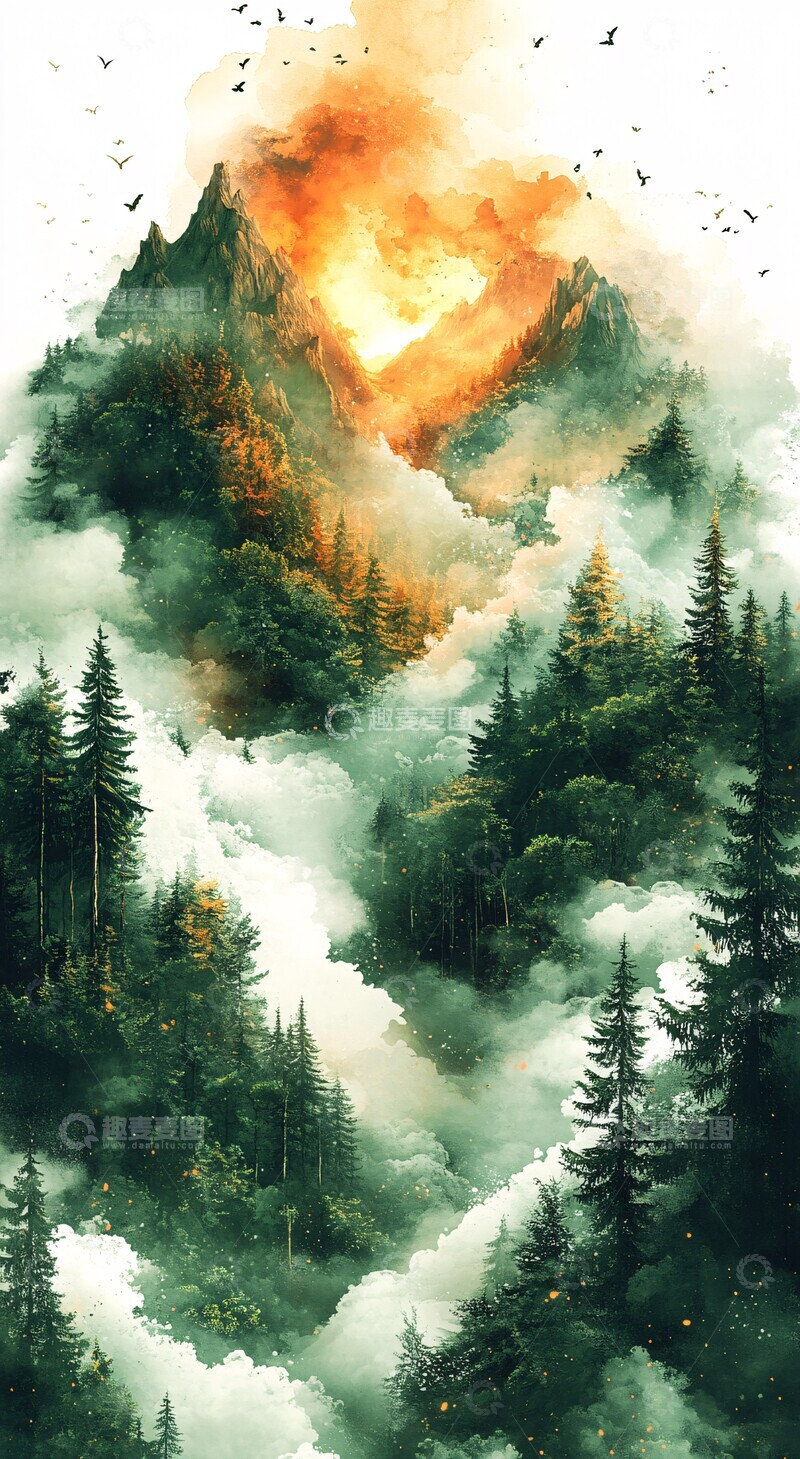 高清大图下载【趣麦麦图】绿云白底手机壁纸3