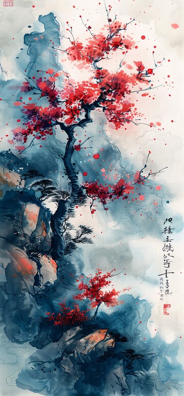 风字墨韵书法蓝色粉色1