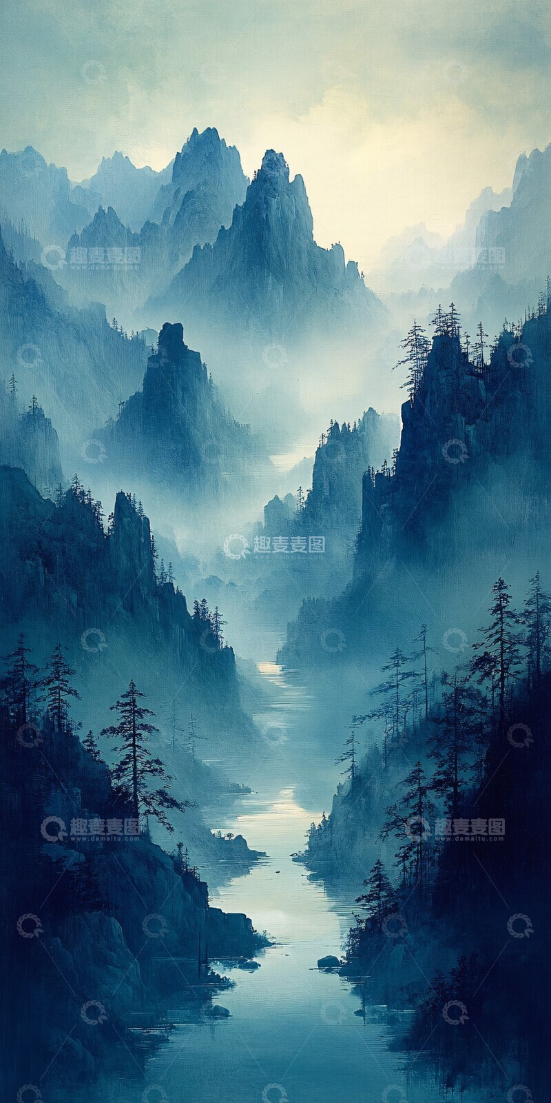 高清大图下载【趣麦麦图】青绿山水图青绿山水背景3