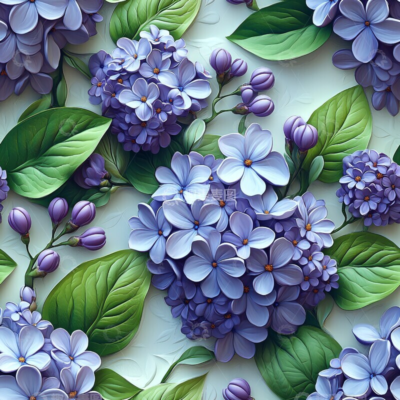 高清大图下载【趣麦麦图】紫色花卉绿叶图案3