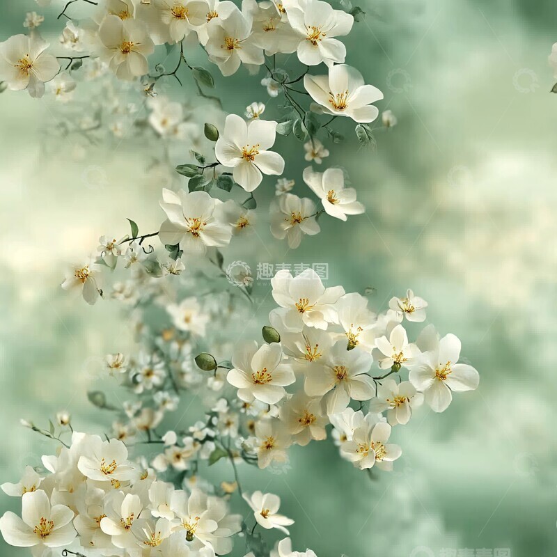 高清大图下载【趣麦麦图】淡黄花簇绿背景2